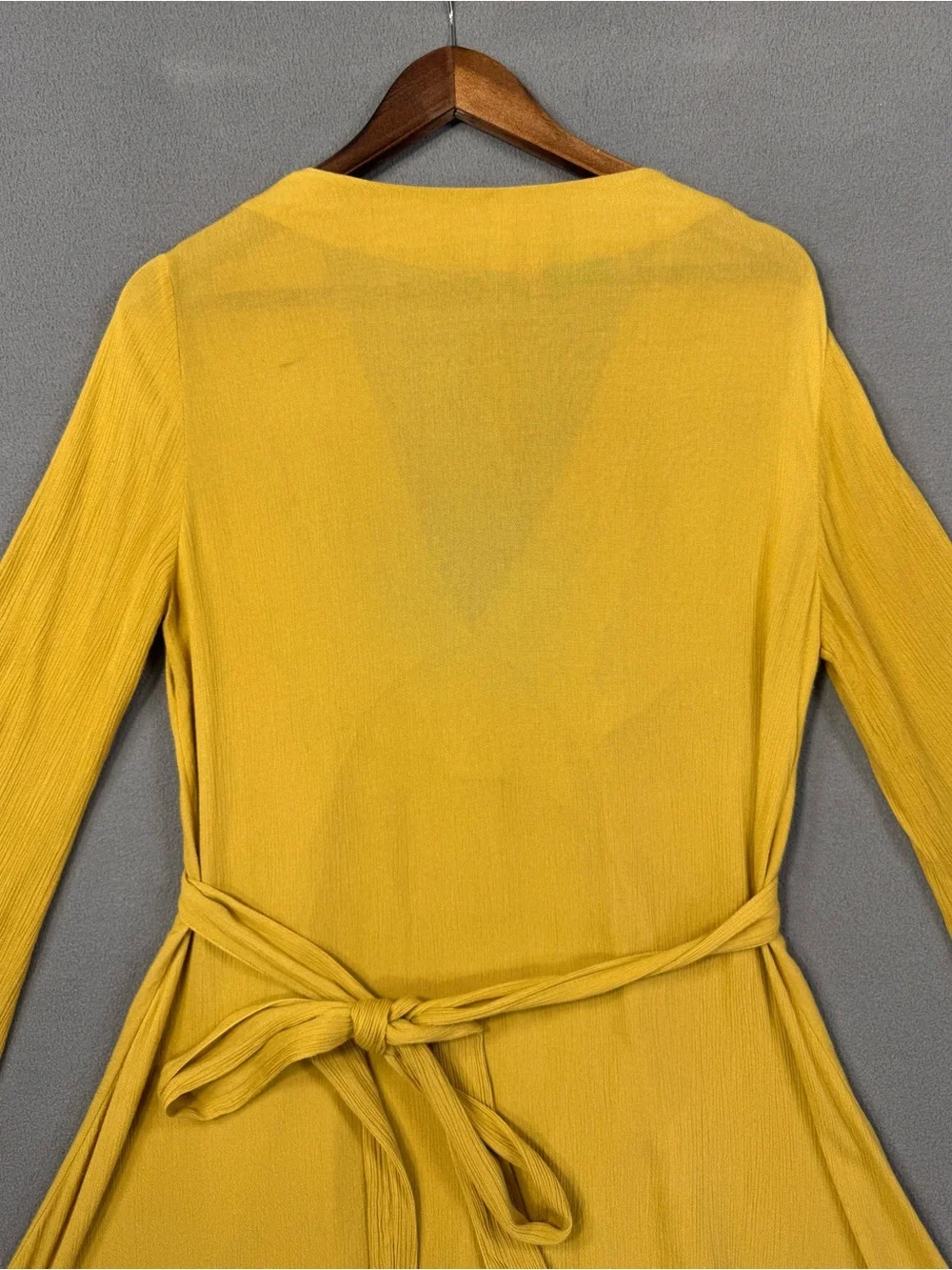 Free People Mustard Yellow V-Neck Flowy Tunic Dress with Waist Tie, XS